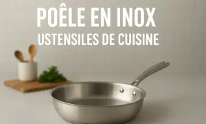 Poêle en inox, ustensile de cuisine indispensable pour des repas réussis. Sa robustesse et son élégance en font un choix idéal.