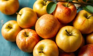 Un tas de pommes dorées et rouges, prêtes à être transformées en une délicieuse pomme à la poêle.
