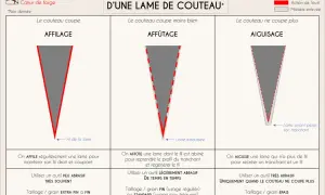 Guide pour affûter ou aiguiser une lame de couteau : affilage pour l'entretien, affûtage pour réparer le fil, et aiguisage pour recréer le tranchant.
