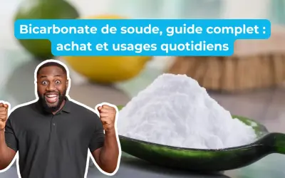 Un homme exulte devant une cuillère remplie de bicarbonate de sodium, prêt à découvrir ses multiples usages quotidiens.