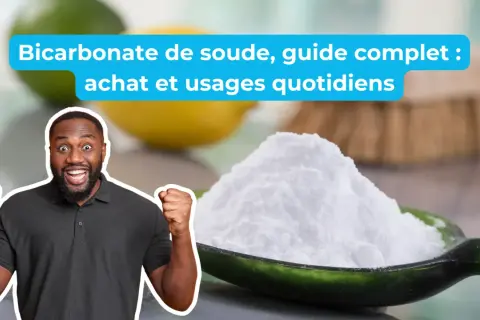 Un homme exulte devant une cuillère remplie de bicarbonate de sodium, prêt à découvrir ses multiples usages quotidiens.