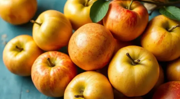 Un tas de pommes dorées et rouges, prêtes à être transformées en une délicieuse pomme à la poêle.
