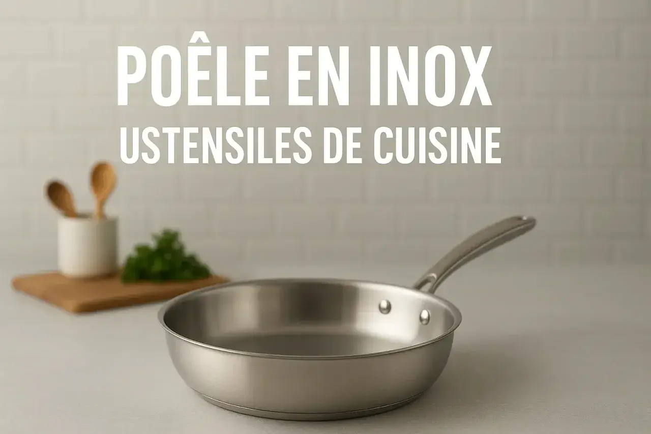 Poêle en inox, ustensile de cuisine indispensable pour des repas réussis. Sa robustesse et son élégance en font un choix idéal.