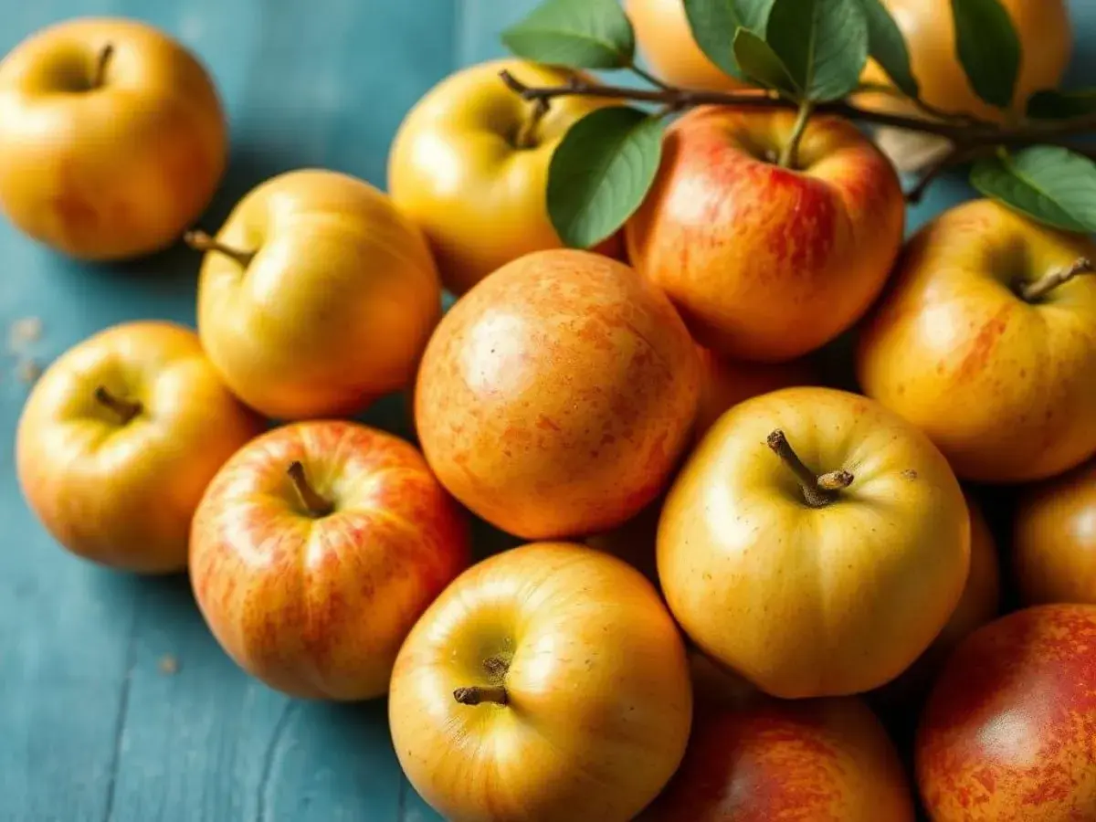 Un tas de pommes dorées et rouges, prêtes à être transformées en une délicieuse pomme à la poêle.
