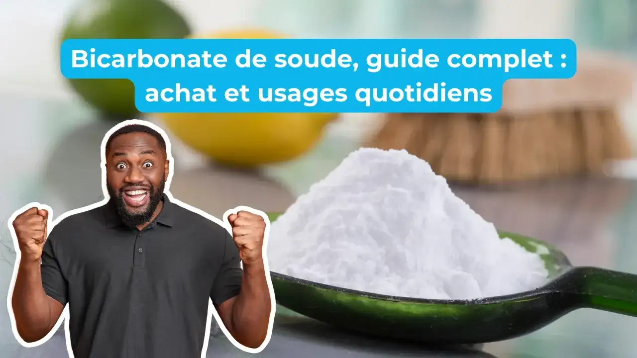 Un homme exulte devant une cuillère remplie de bicarbonate de sodium, prêt à découvrir ses multiples usages quotidiens.
