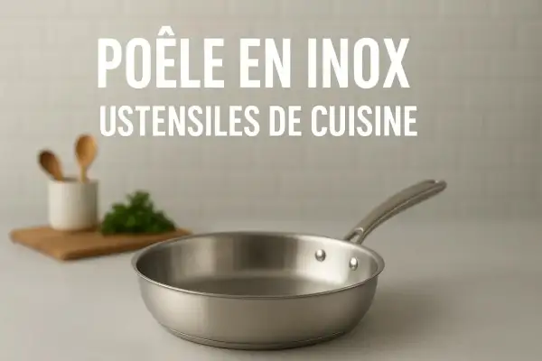 Poêle en inox, ustensile de cuisine indispensable pour des repas réussis. Sa robustesse et son élégance en font un choix idéal.