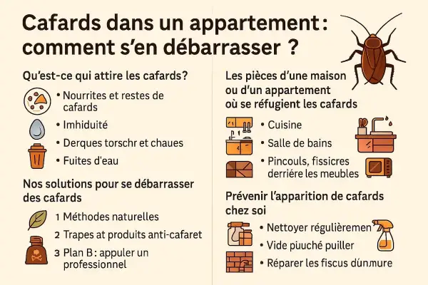 Infographie sur les cafards dans un appartement : causes, lieux de refuge et solutions. Que faire pour s'en débarrasser ?